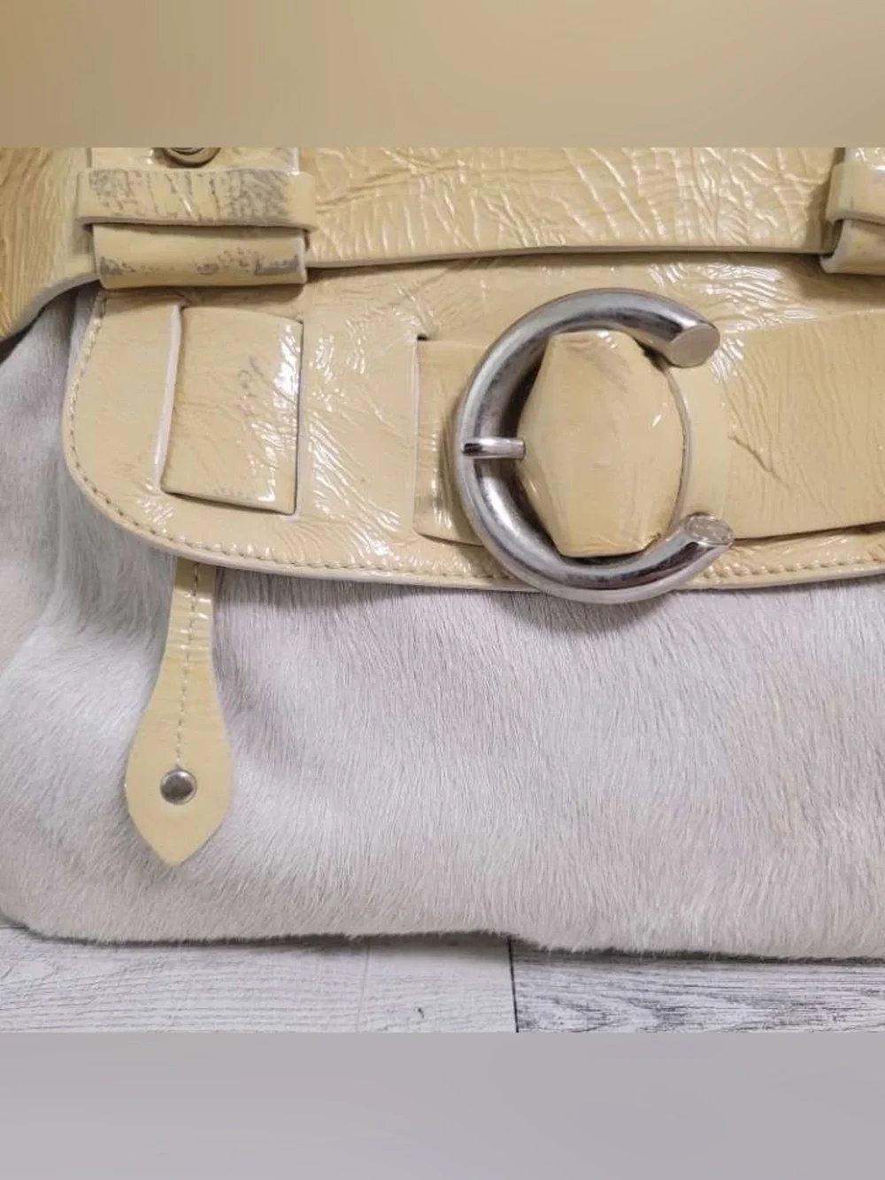 Women’s Francesco Biasia Pony Hair Brown Leather Medium Purse Handbag White